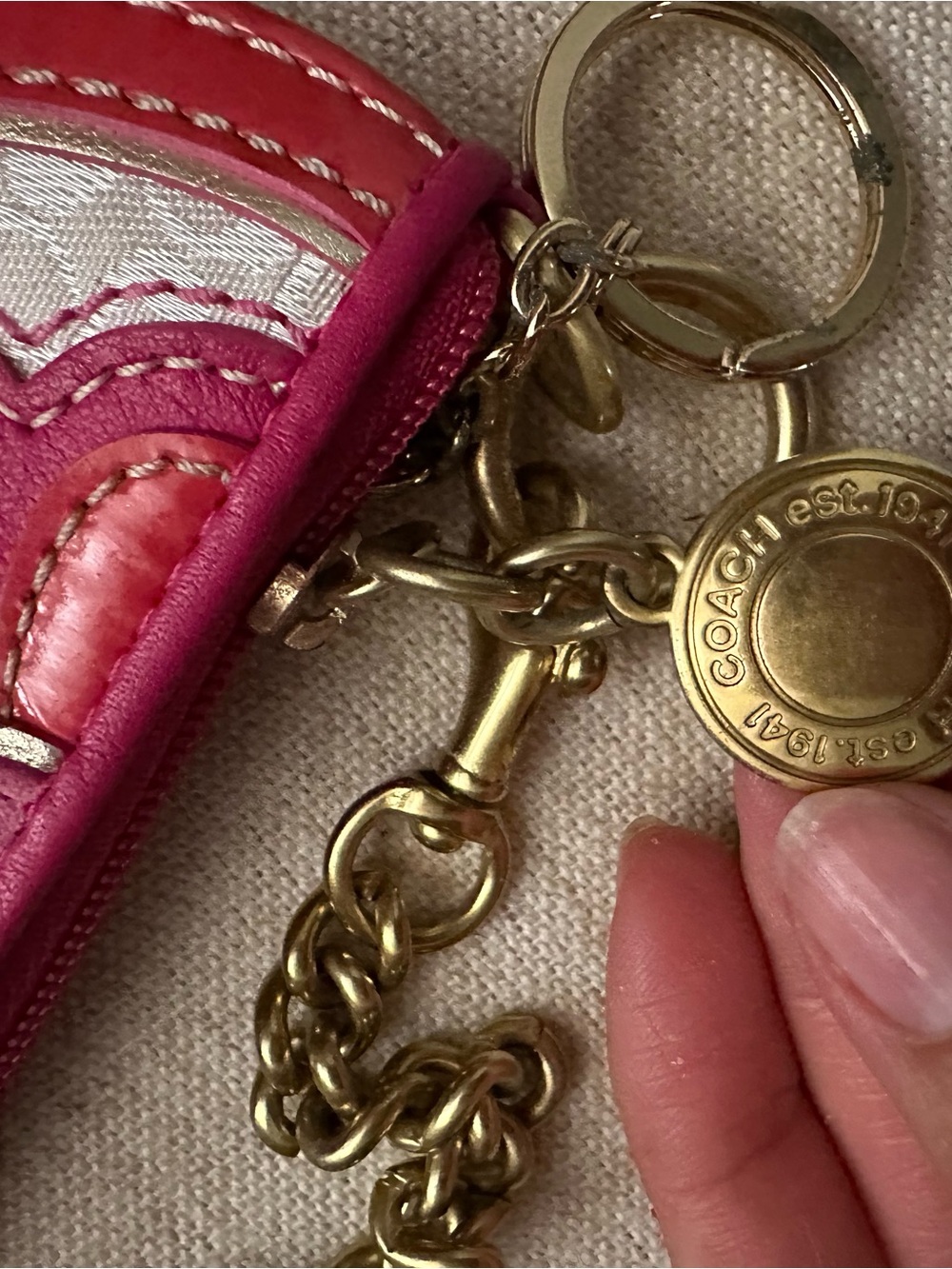 RARE Coach Pink Floral Half-Moon Wristlet Keychain - Picture 5 of 9